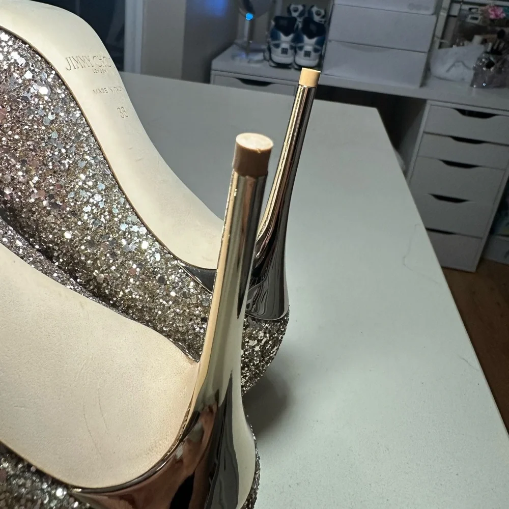 Jimmy Choo Pink Glitter Pointed-Toe Pumps - Picture 6 of 6